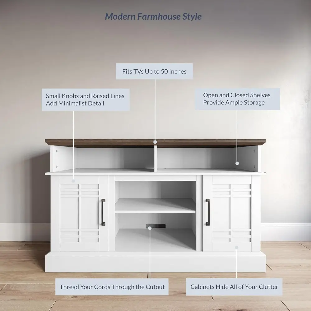 Modern 48" Farmhouse Wood TV Stand & Media Entertainment Center Console Table for TVs up to 50 Inch with Open Storage Shelves &