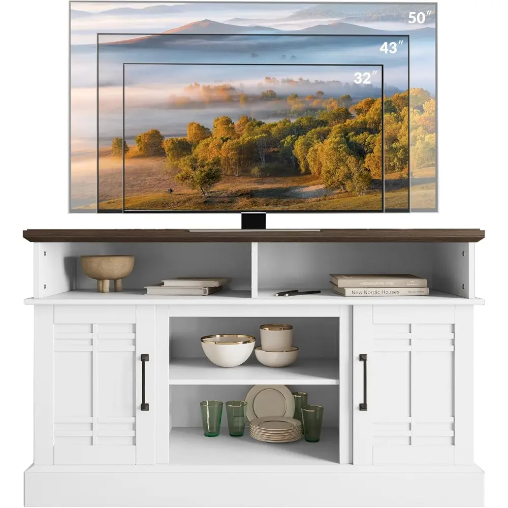 Modern 48" Farmhouse Wood TV Stand & Media Entertainment Center Console Table for TVs up to 50 Inch with Open Storage Shelves &