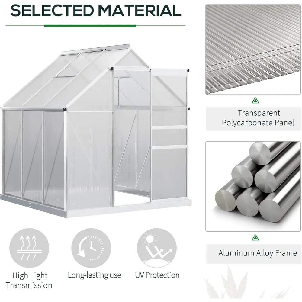 6' x 6' x 6.5' Polycarbonate Greenhouse with Adjustable Roof Vent, Walk-in Heavy Duty Green House Kit with Aluminum Frame, Slid
