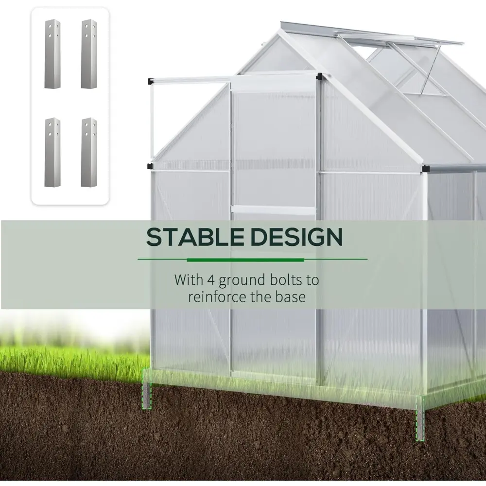 6' x 6' x 6.5' Polycarbonate Greenhouse with Adjustable Roof Vent, Walk-in Heavy Duty Green House Kit with Aluminum Frame, Slid