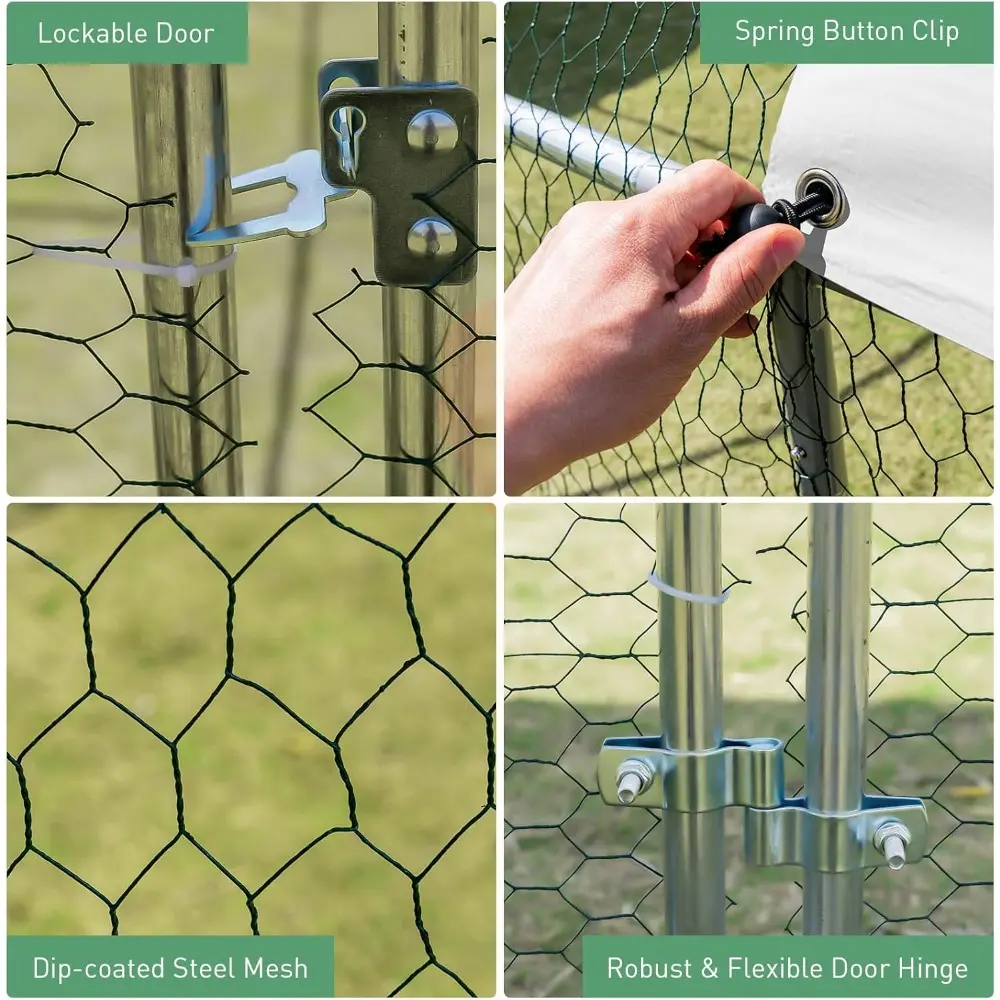 19ft Metal Chicken Coop, Galvanized Walk-in Chicken Run with Waterproof PE Cover, Dome Shaped Poultry Cage Hen Run House Rabbit