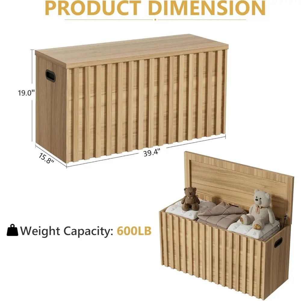 Storage Bench Set of 2, 39.4" Wood Box, Storage Trunk with 2 Safety Hinges,