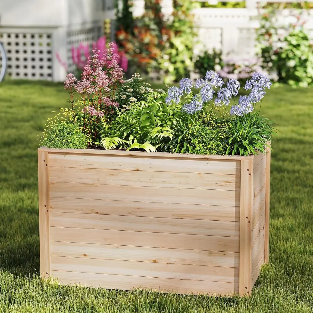 Giantex Set of 2 Wood Raised Garden Bed, 40"x25"x26" Elevated Planter Box w/Open-Ended Base for Deep-Rooted Plant Vegetable Frui