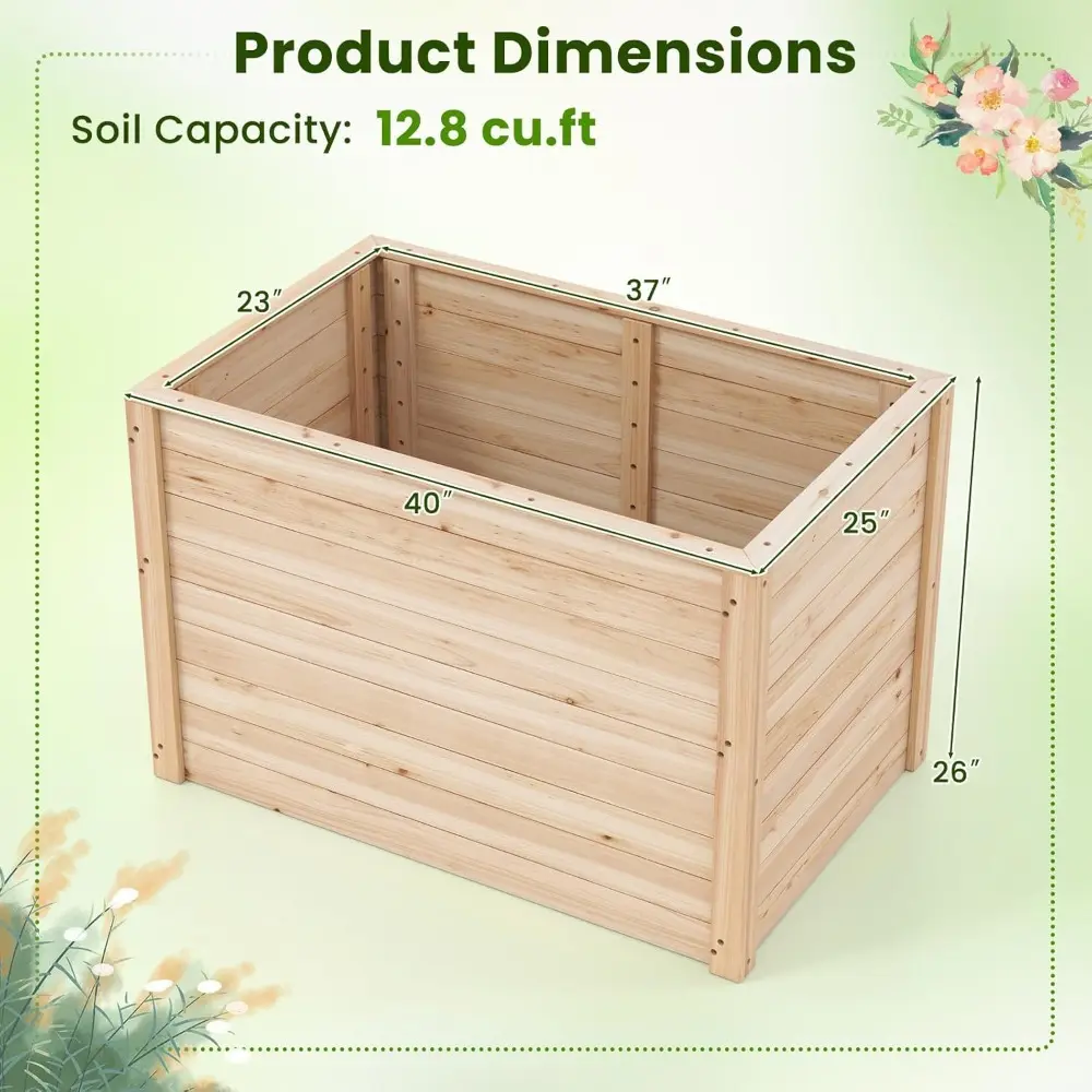Giantex Set of 2 Wood Raised Garden Bed, 40"x25"x26" Elevated Planter Box w/Open-Ended Base for Deep-Rooted Plant Vegetable Frui