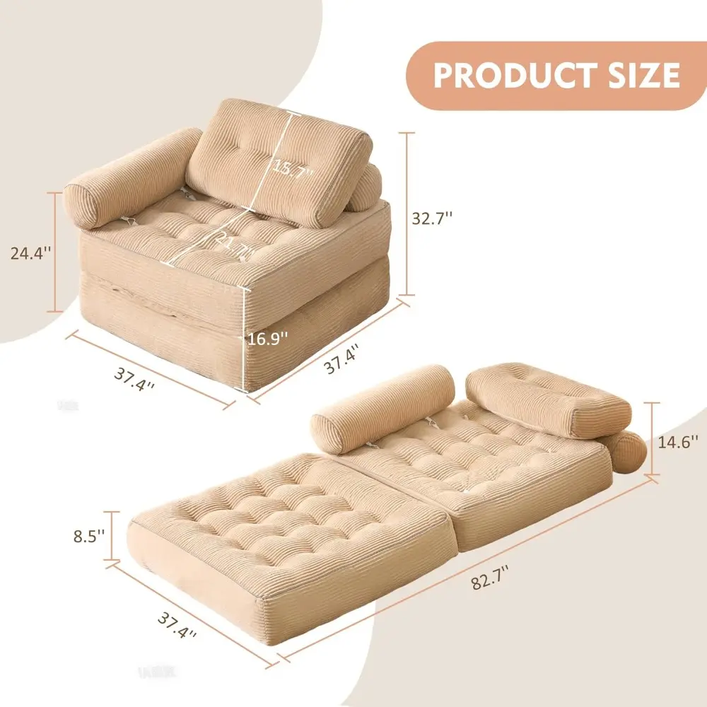 Plus Futon Sofa Bed for Small Spaces, Floor Couch with Armrest, Folding Sofa Couch, Convertible Sleeper Chair Bed with Pillow, P
