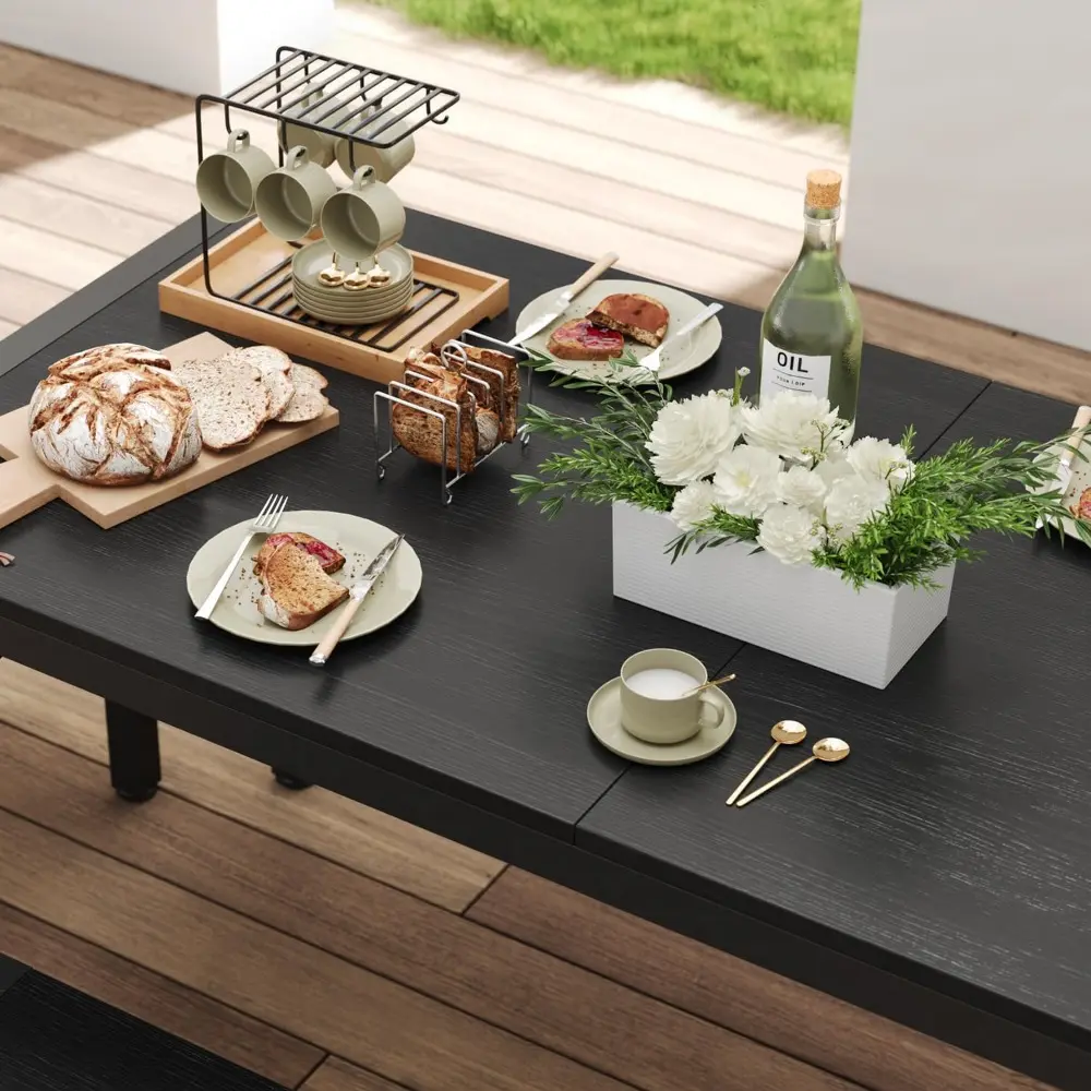 63" Dining Room Table Set for 6, Kitchen Table with 2 Benches and 2 Stools, Dining Table Set with Metal Frame, Space-Saving Kit