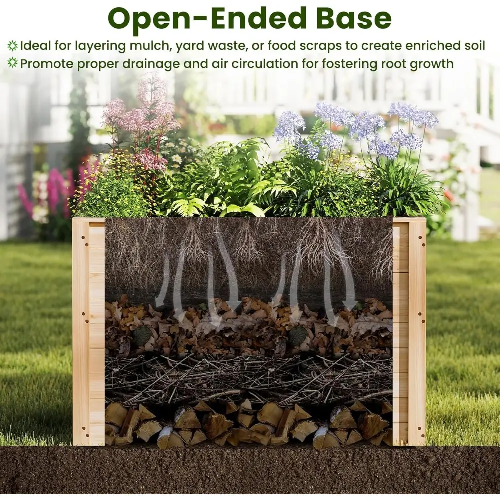 Giantex Set of 2 Wood Raised Garden Bed, 40"x25"x26" Elevated Planter Box w/Open-Ended Base for Deep-Rooted Plant Vegetable Frui