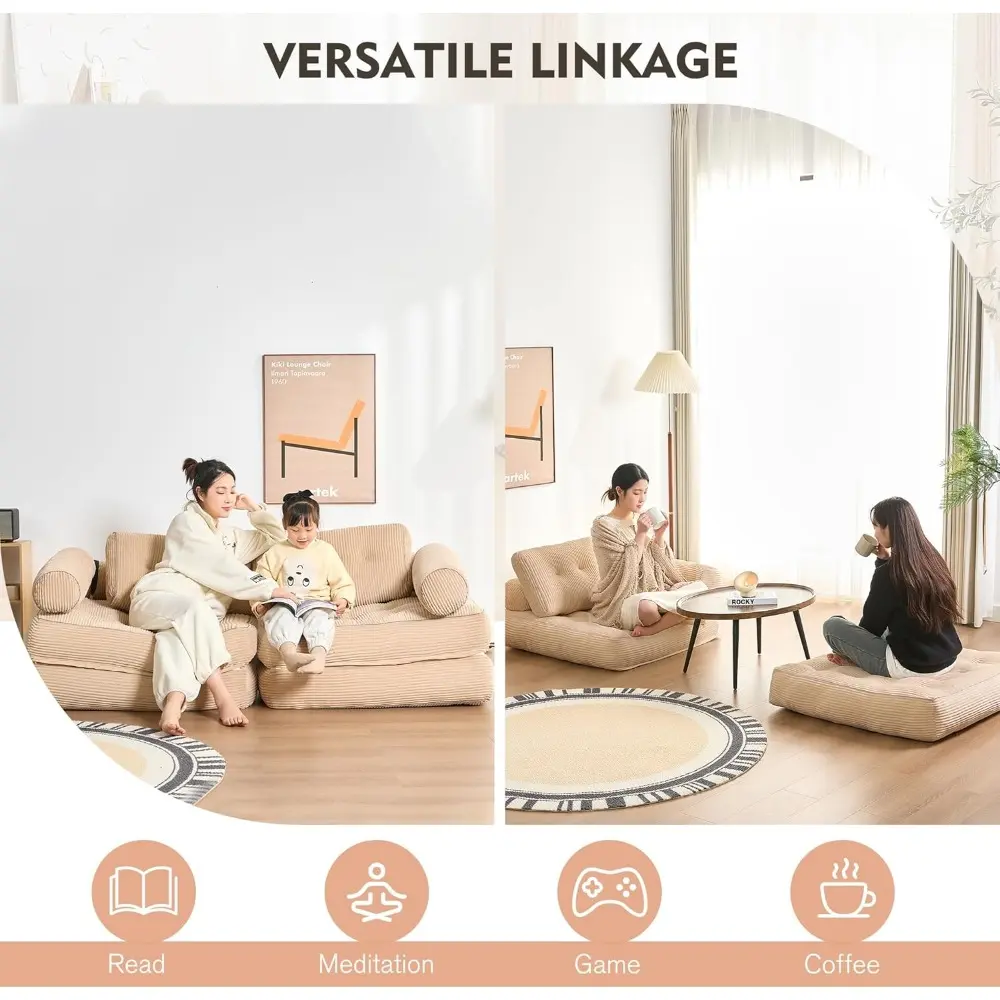 Plus Futon Sofa Bed for Small Spaces, Floor Couch with Armrest, Folding Sofa Couch, Convertible Sleeper Chair Bed with Pillow, P