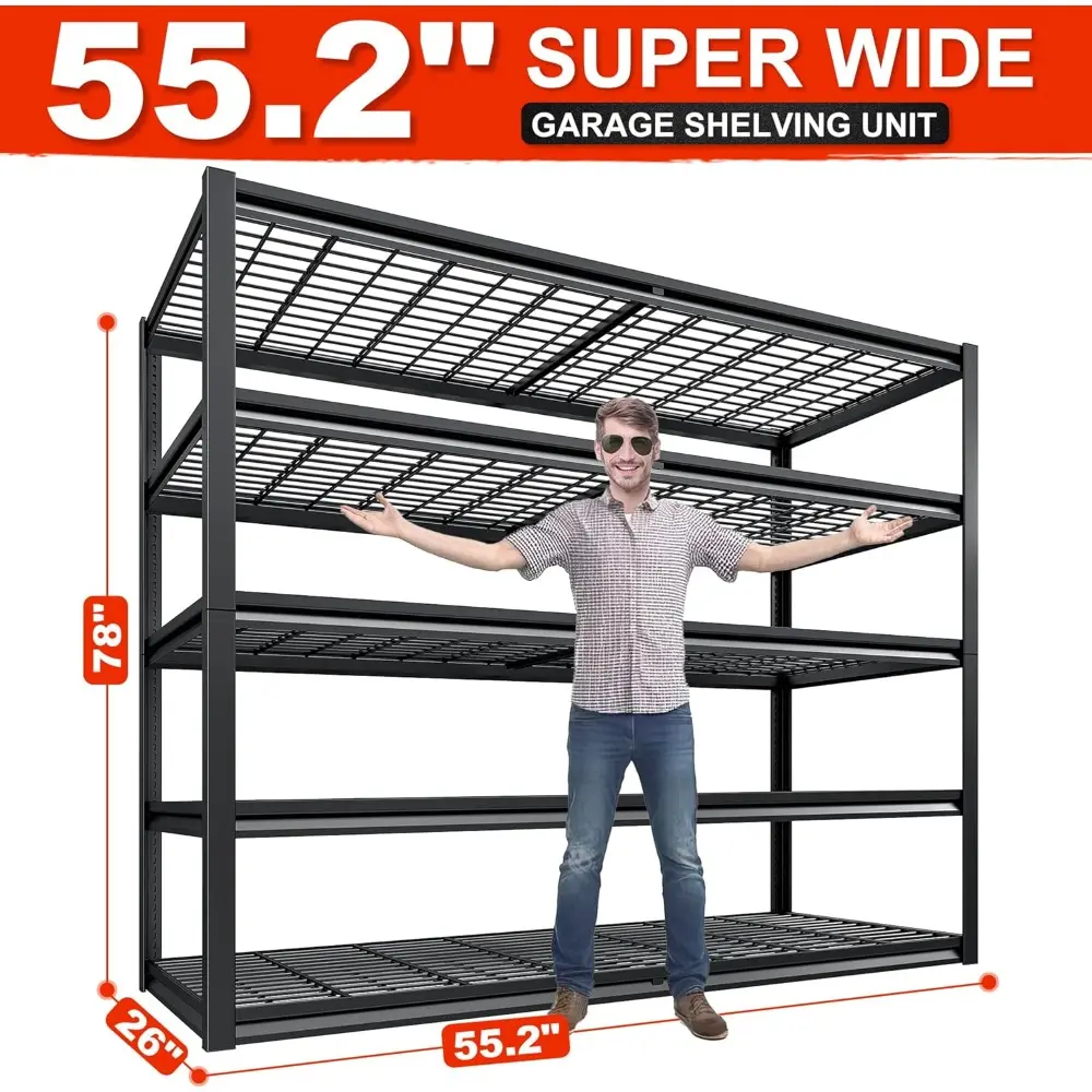 78" H Garage Shelving Heavy Duty Load 3000LBS, Adjustable Storage Shelves, 5 Tier Metal Shelving Unit for Storage Racks Industr