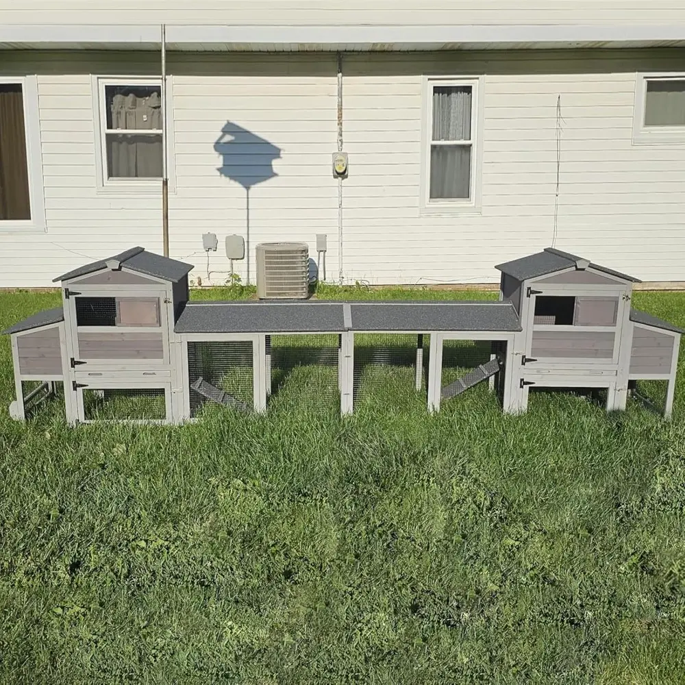 161" Large Chicken Coop Mobile Hen House Outdoor Wooden Poultry Cage with Wheels Nesting Box Run (Two Sets)