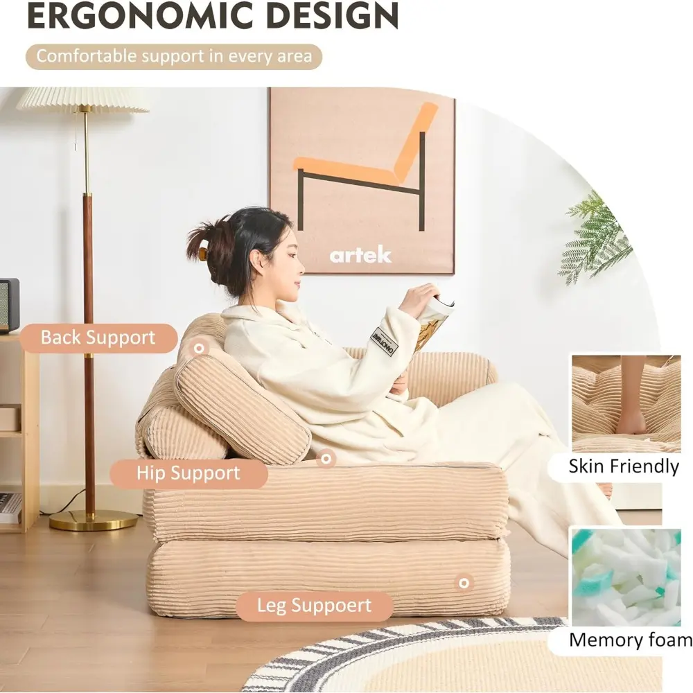 Plus Futon Sofa Bed for Small Spaces, Floor Couch with Armrest, Folding Sofa Couch, Convertible Sleeper Chair Bed with Pillow, P