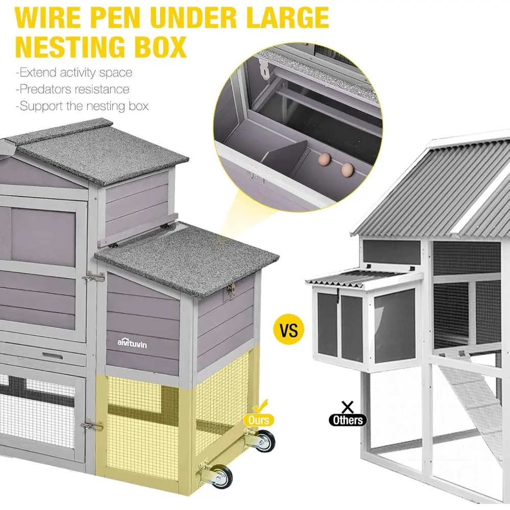 161" Large Chicken Coop Mobile Hen House Outdoor Wooden Poultry Cage with Wheels Nesting Box Run (Two Sets)