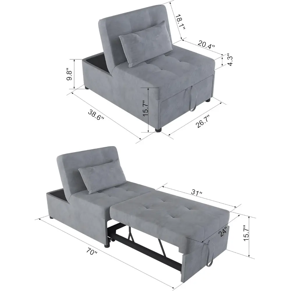 Deck Chair, Sofa Bed Convertible Chair 4 in 1 Multi-Function Folding Ottoman Modern Breathable Linen Guest Bed with Adjustable S