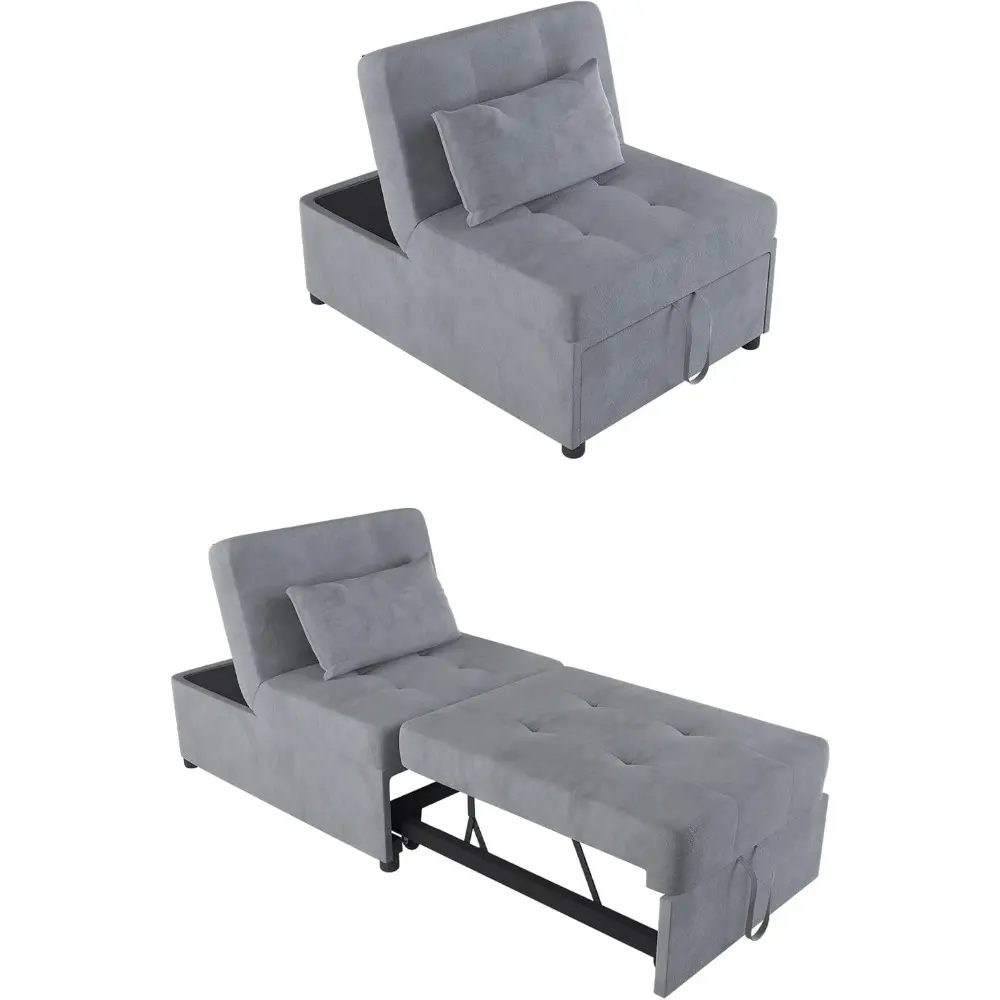 Deck Chair, Sofa Bed Convertible Chair 4 in 1 Multi-Function Folding Ottoman Modern Breathable Linen Guest Bed with Adjustable S
