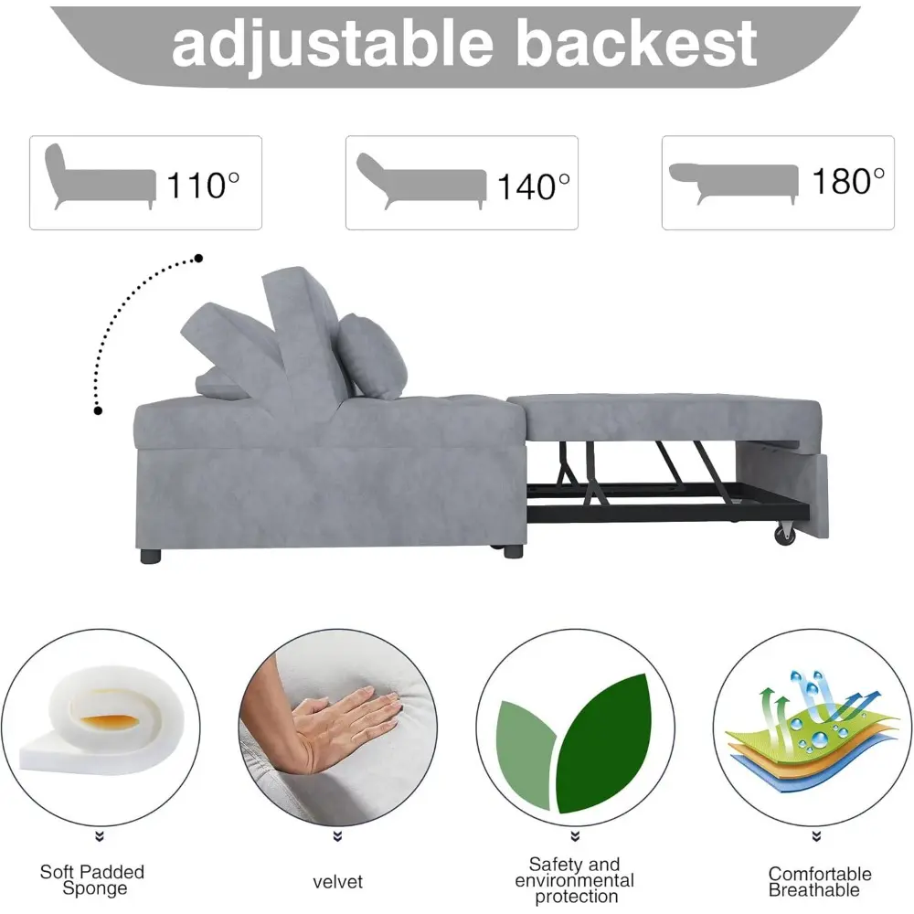 Deck Chair, Sofa Bed Convertible Chair 4 in 1 Multi-Function Folding Ottoman Modern Breathable Linen Guest Bed with Adjustable S