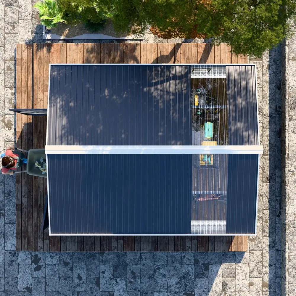 Metal Outdoor Storage Shed 10x12 FT Large Tools House with Clear Roof Windows Air Vent Door for Outside Garden Patio Lawn Backya