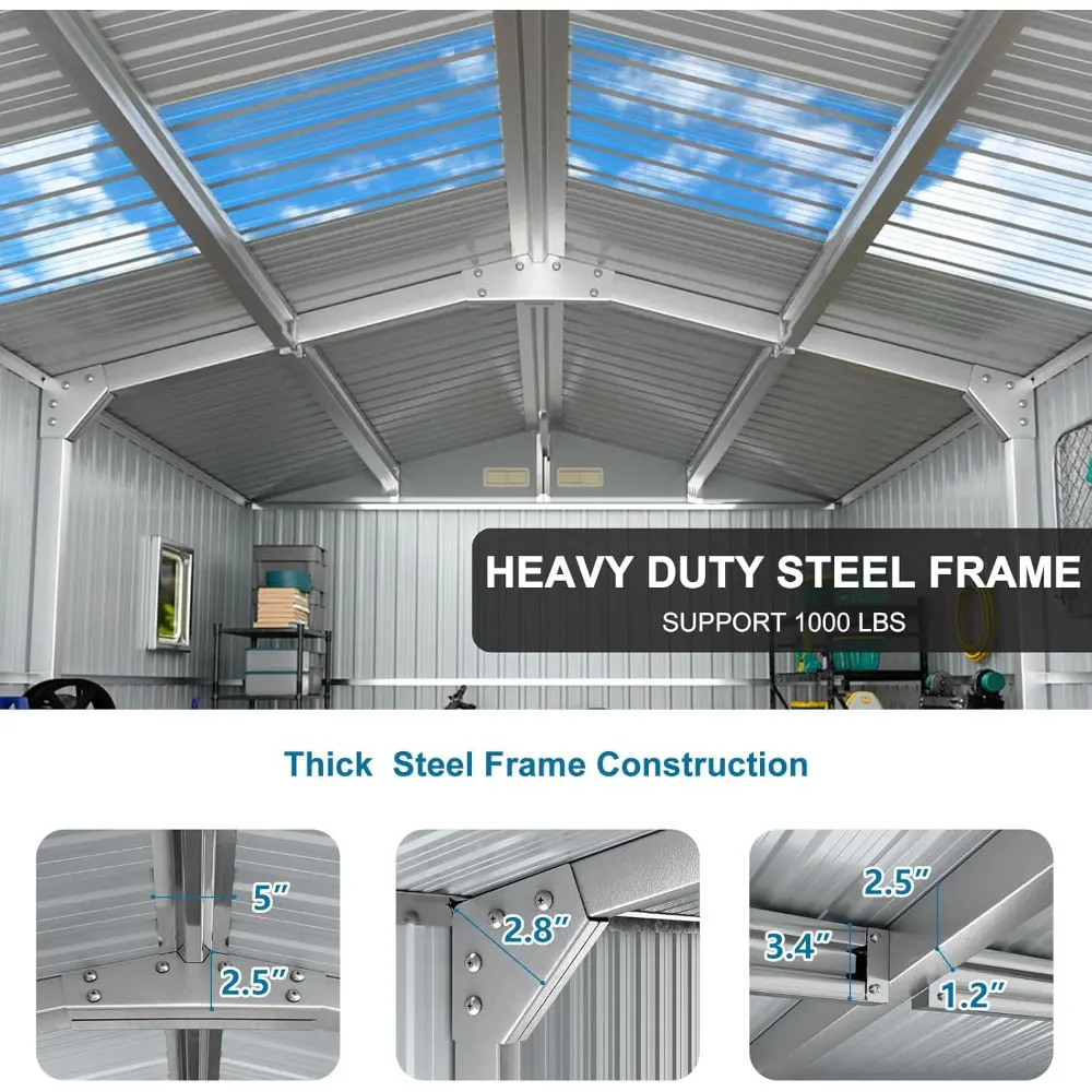 Metal Outdoor Storage Shed 10x12 FT Large Tools House with Clear Roof Windows Air Vent Door for Outside Garden Patio Lawn Backya