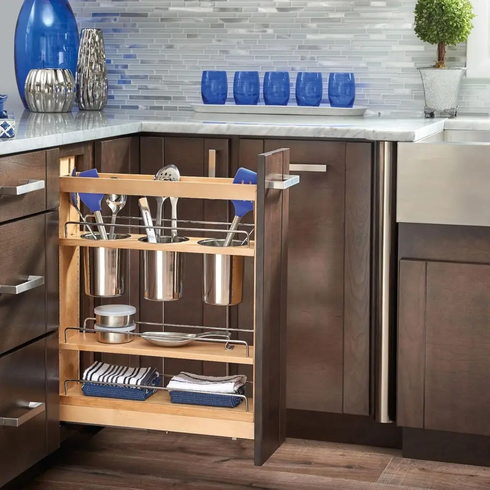 Rev-A-Shelf 5" Pull Out Storage Organizer for Base Kitchen Cabinets w/Soft-Close, Sliding Shelves for Utilities, Utensils or Spi