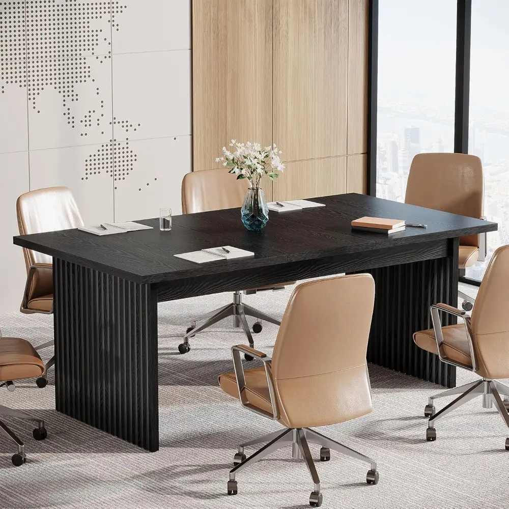 63" Conference Table, Modern Wood Conference Meeting Room Table for 6 People, Large Rectangular Office Desk Business Seminar, R