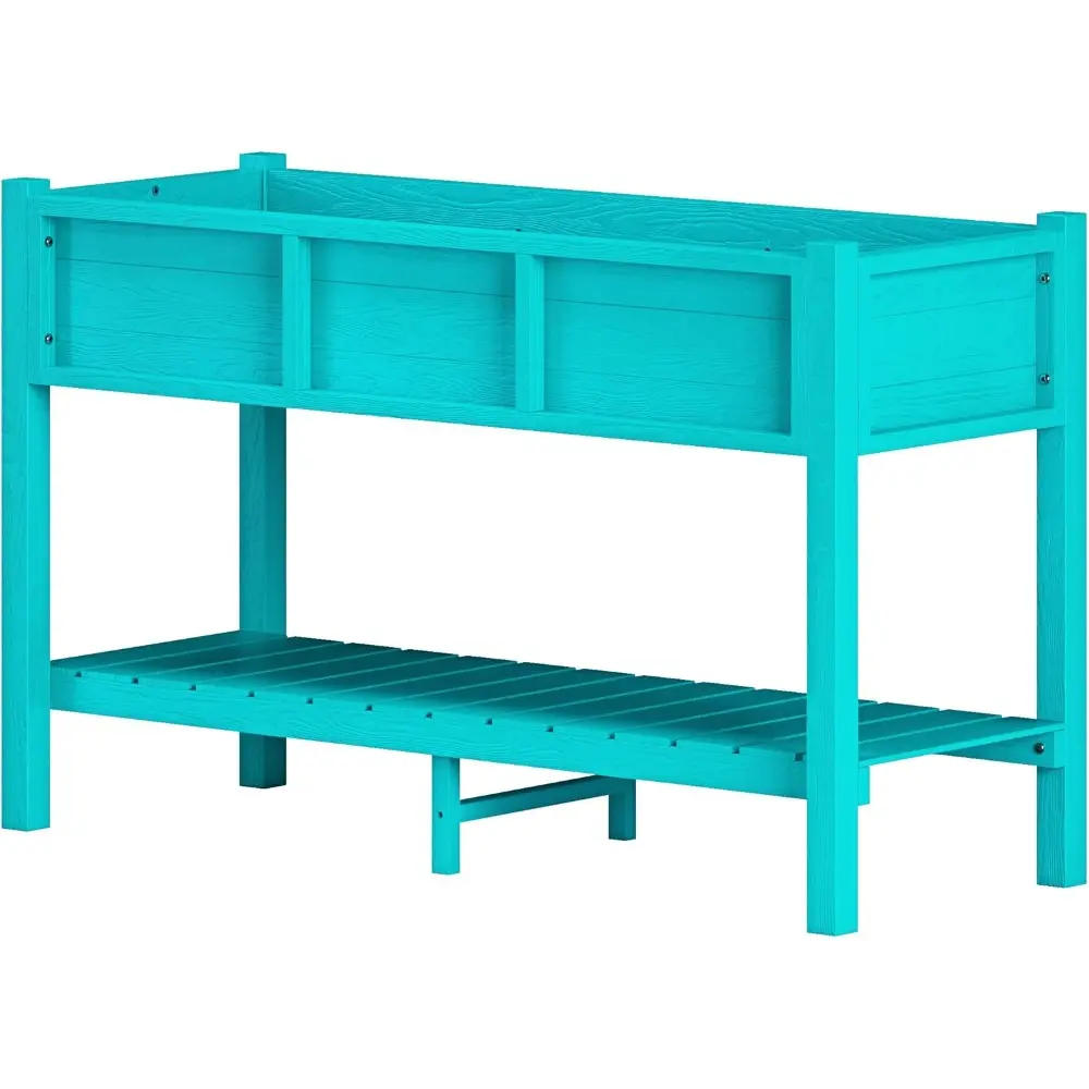 Outdoor Raised Garden Bed, Poly Wood Planter Box Stand,Weather Resistant Planter Box with Legs & Storage Shelf, Elevated Garden