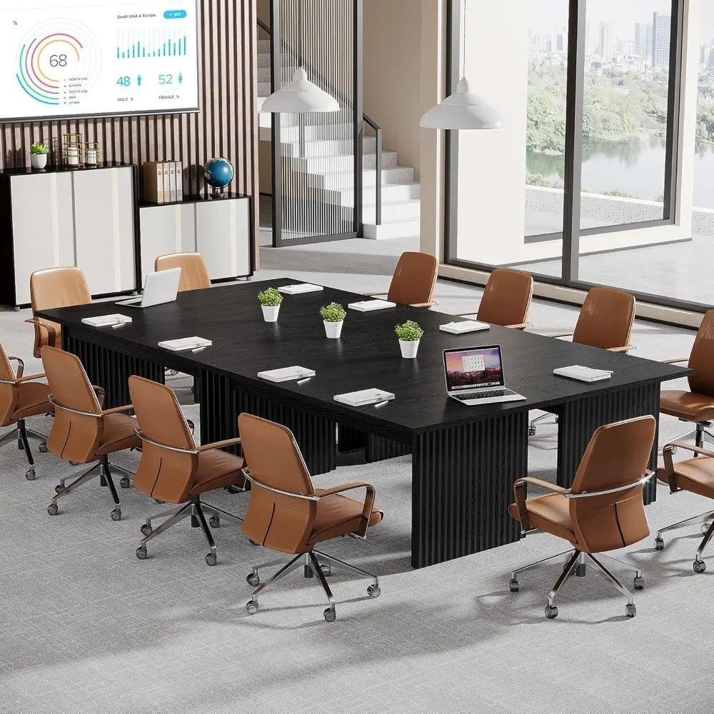 63" Conference Table, Modern Wood Conference Meeting Room Table for 6 People, Large Rectangular Office Desk Business Seminar, R