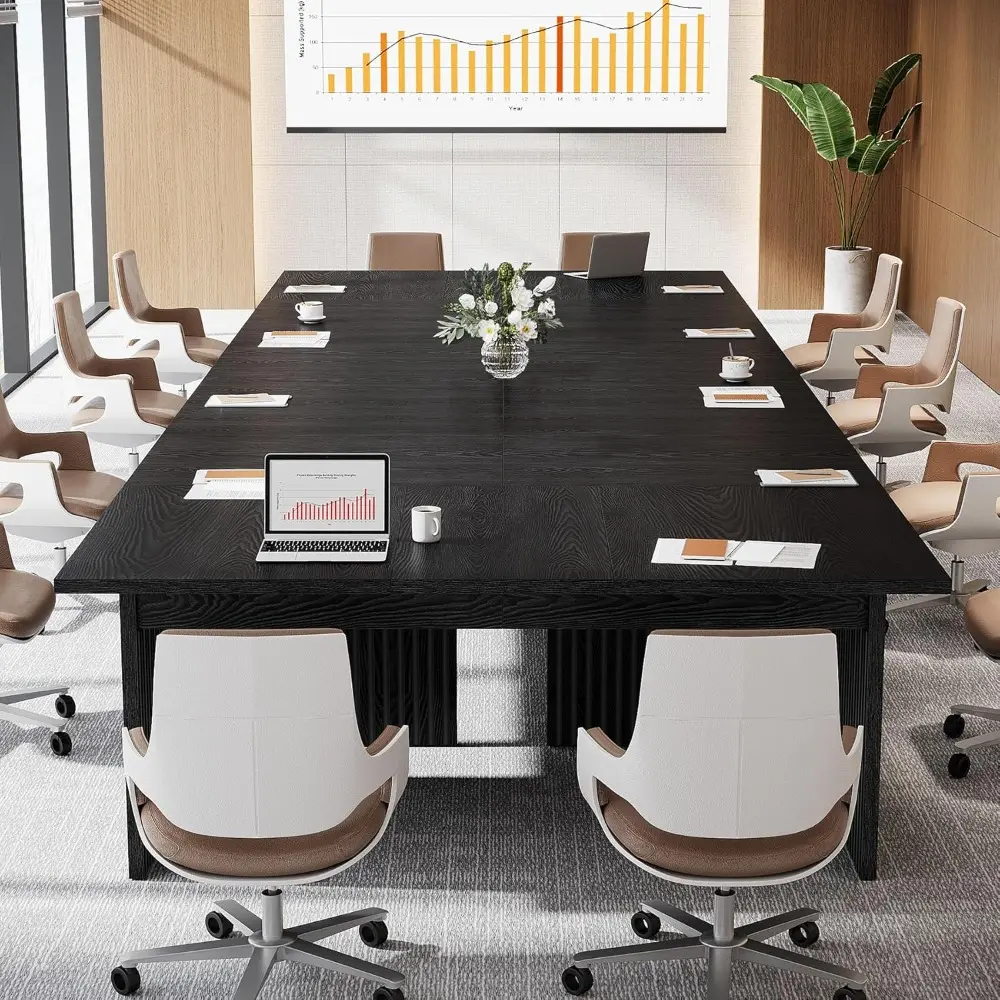 63" Conference Table, Modern Wood Conference Meeting Room Table for 6 People, Large Rectangular Office Desk Business Seminar, R