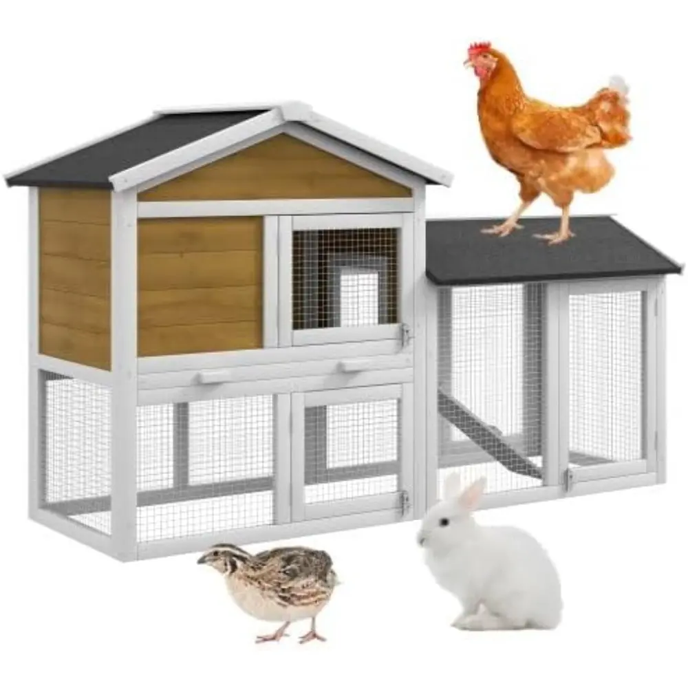 Chicken Coop,Wooden Duck House Outdoor Indoor,Hen House Poultry Quail Cage with Leakproof Pull-on Tray, Ramp, Door and UV-Resist