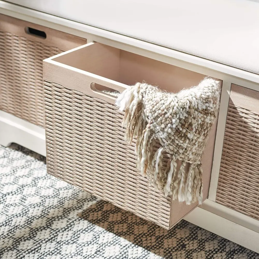 SAFAVIEH Home Collection Landers Distressed White 3-Drawer/Cushion Storage Bench (Fully Assembled) BCH5703A