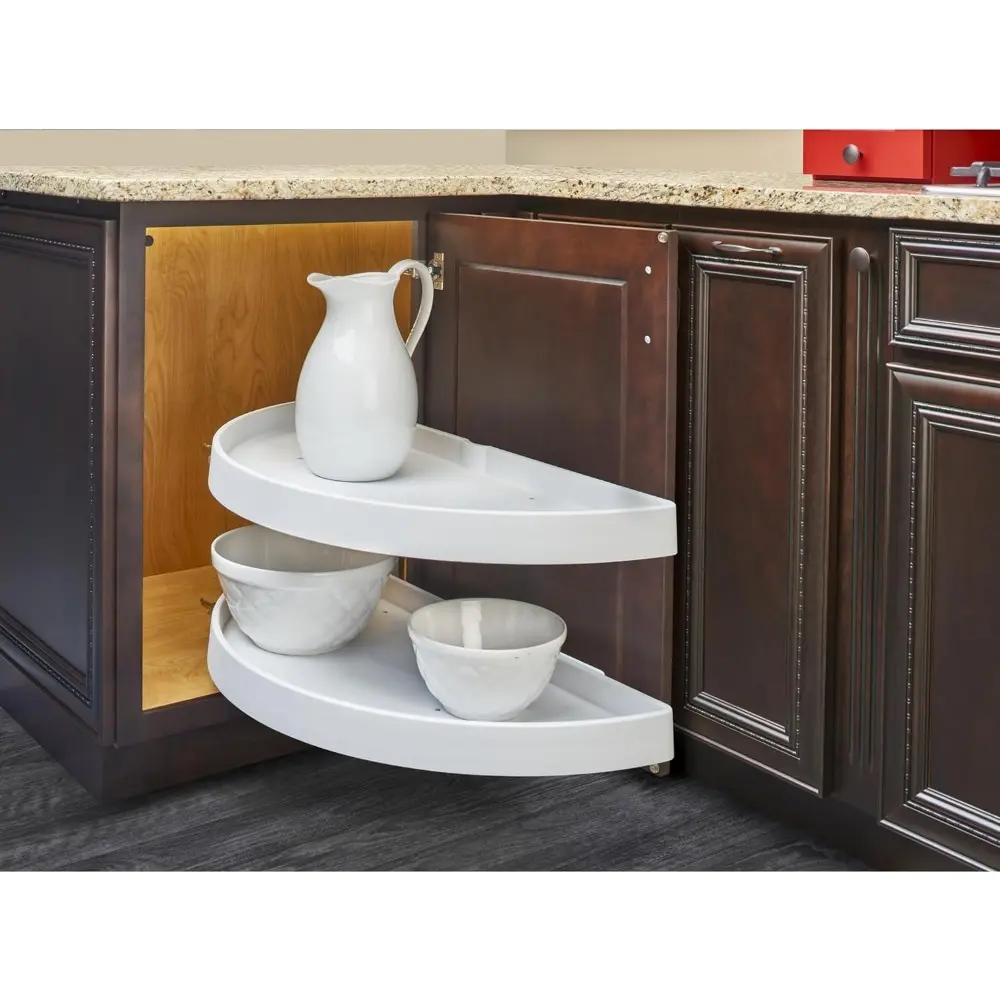Rev-A-Shelf 31” Pull Out Half Moon Lazy Susan Shelf Sliding Organizer w/Hardware for Blind Corner Kitchen or Bathroom Cabinets,
