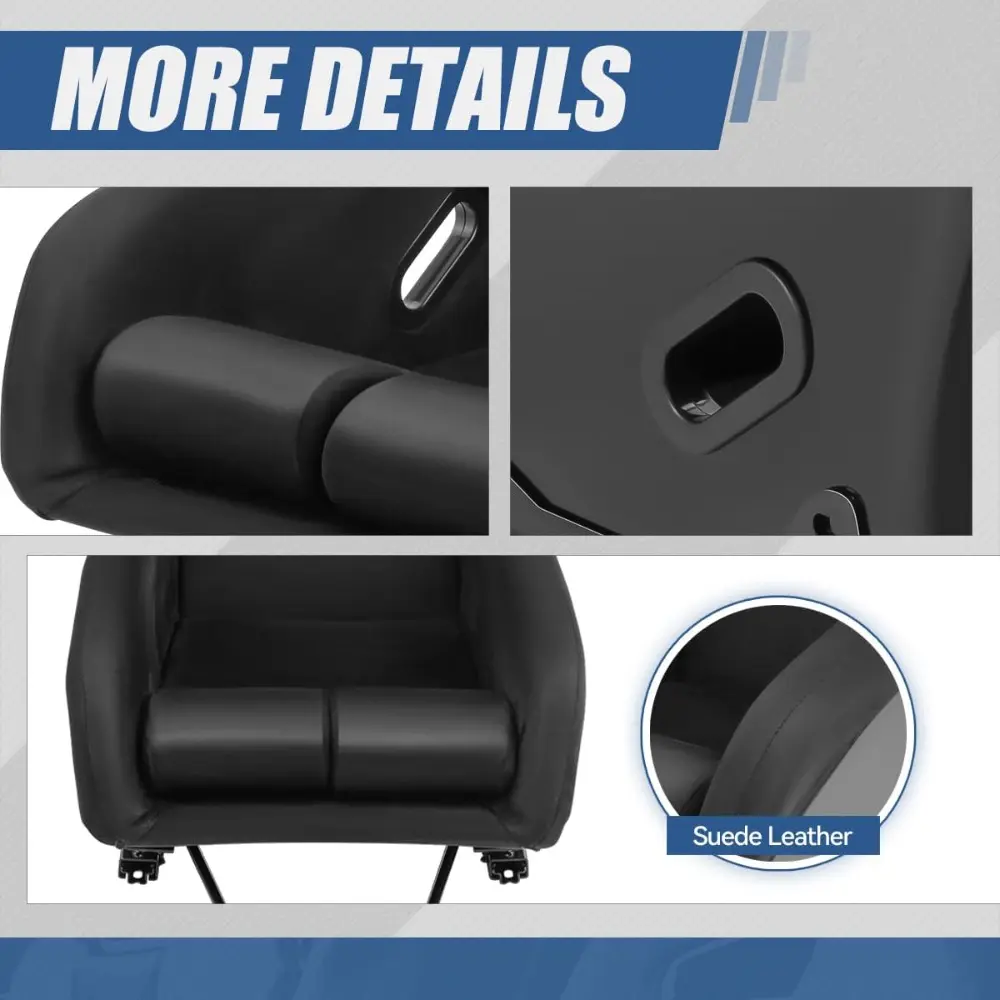 Racing Seat Universal Universal Suede Leather Fixed Position Bucket Seats with Side Mount Sliders, 37.75 (H) x 21.25 (W) x 21.2