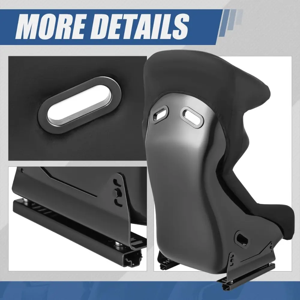 Racing Seat Universal Universal Suede Leather Fixed Position Bucket Seats with Side Mount Sliders, 37.75 (H) x 21.25 (W) x 21.2