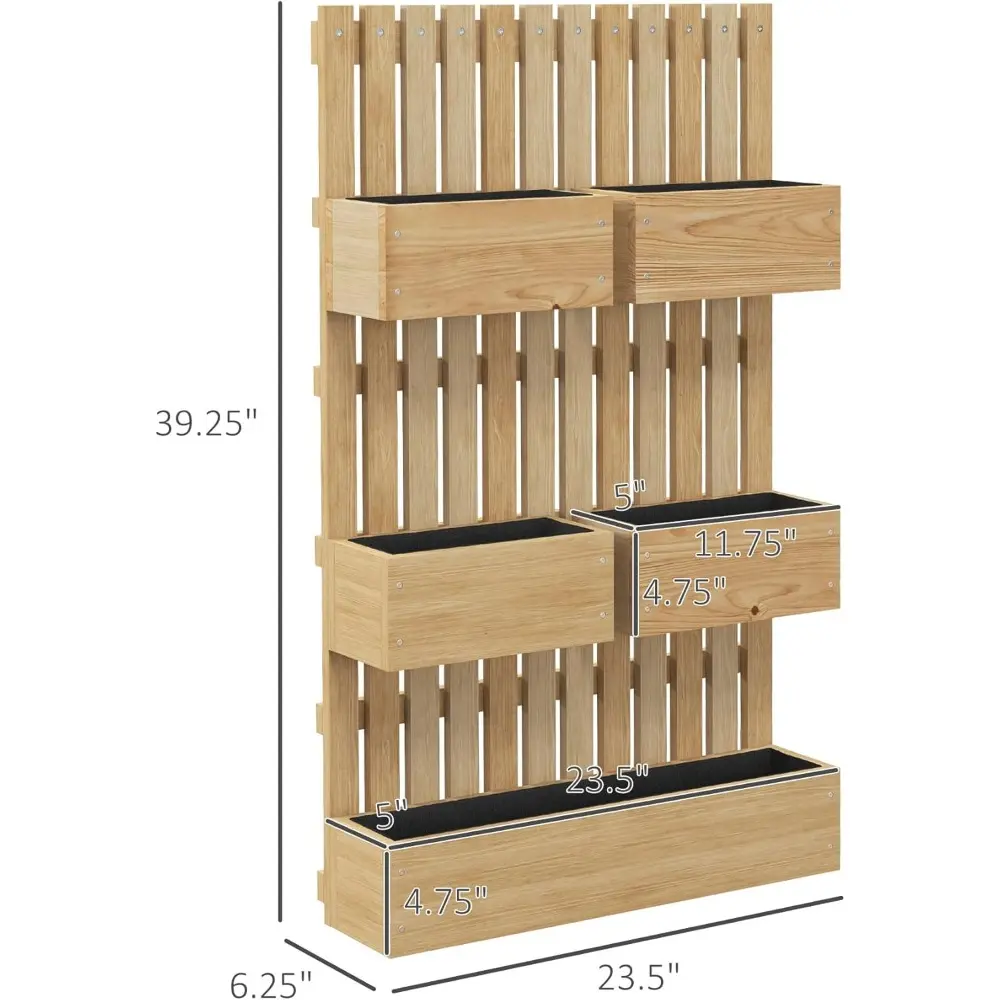 5 Box Raised Garden Bed with Trellis for Vine Flowers Climbing Plants, 39" Tall Wall Mounted Wood Planter Box Set with Adjustabl