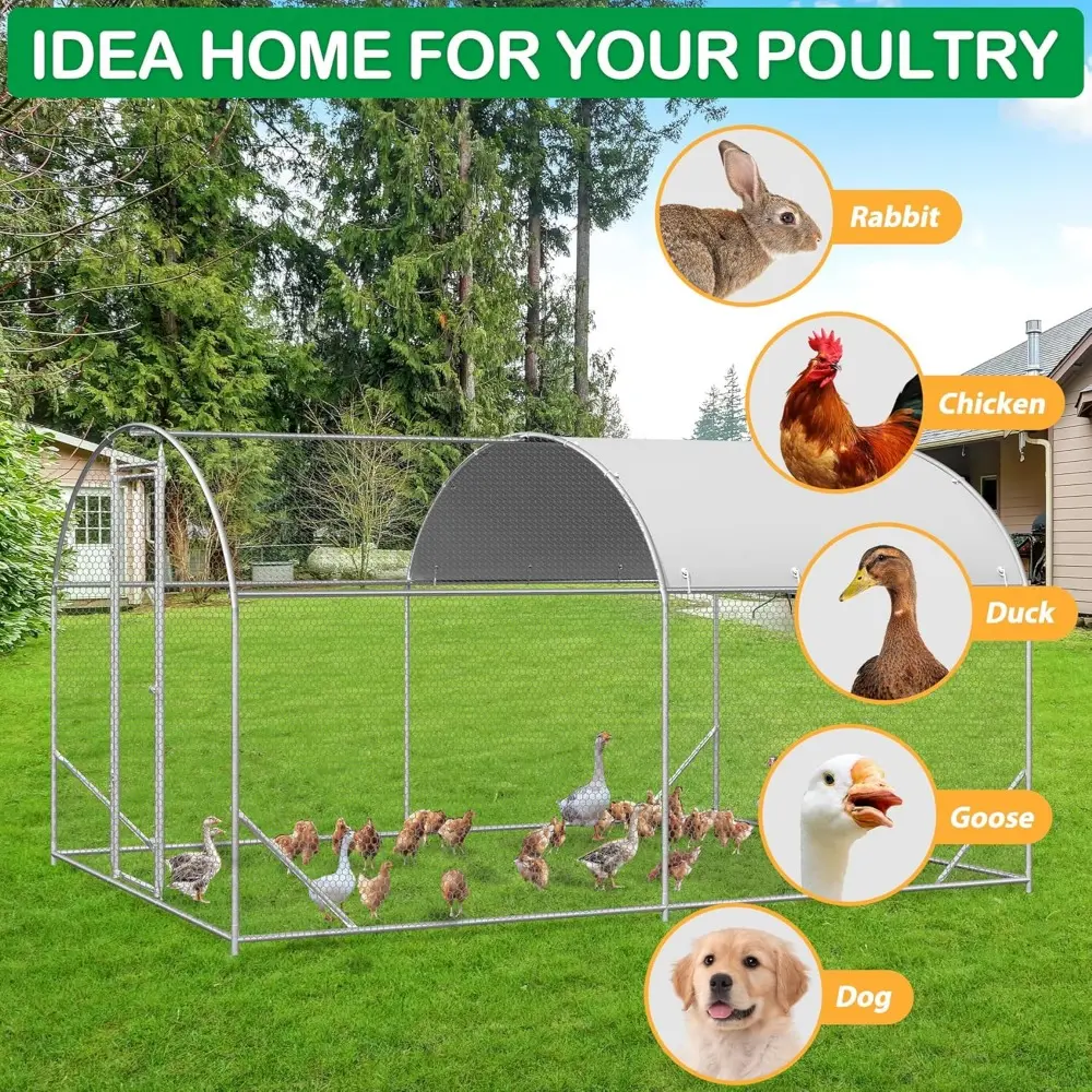 Large Metal Chicken Coop, Walk-in Chicken Run Pen with Waterproof Cover, Dome Roof Poultry Cage for Outdoor, Backyard, Farm (8.9