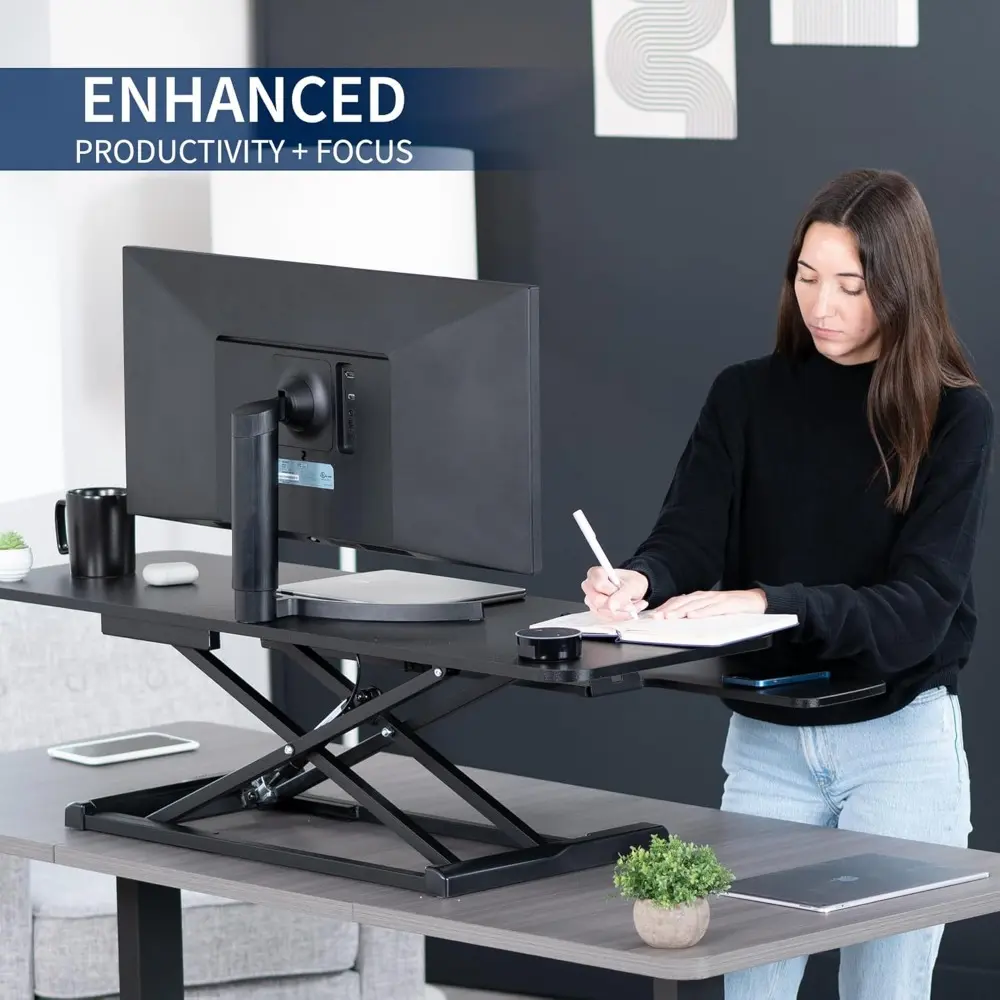 48 inch Desk Converter, K Series, Height Adjustable Sit to Stand Riser, Dual Monitor and Laptop Workstation with Wide Keyboard