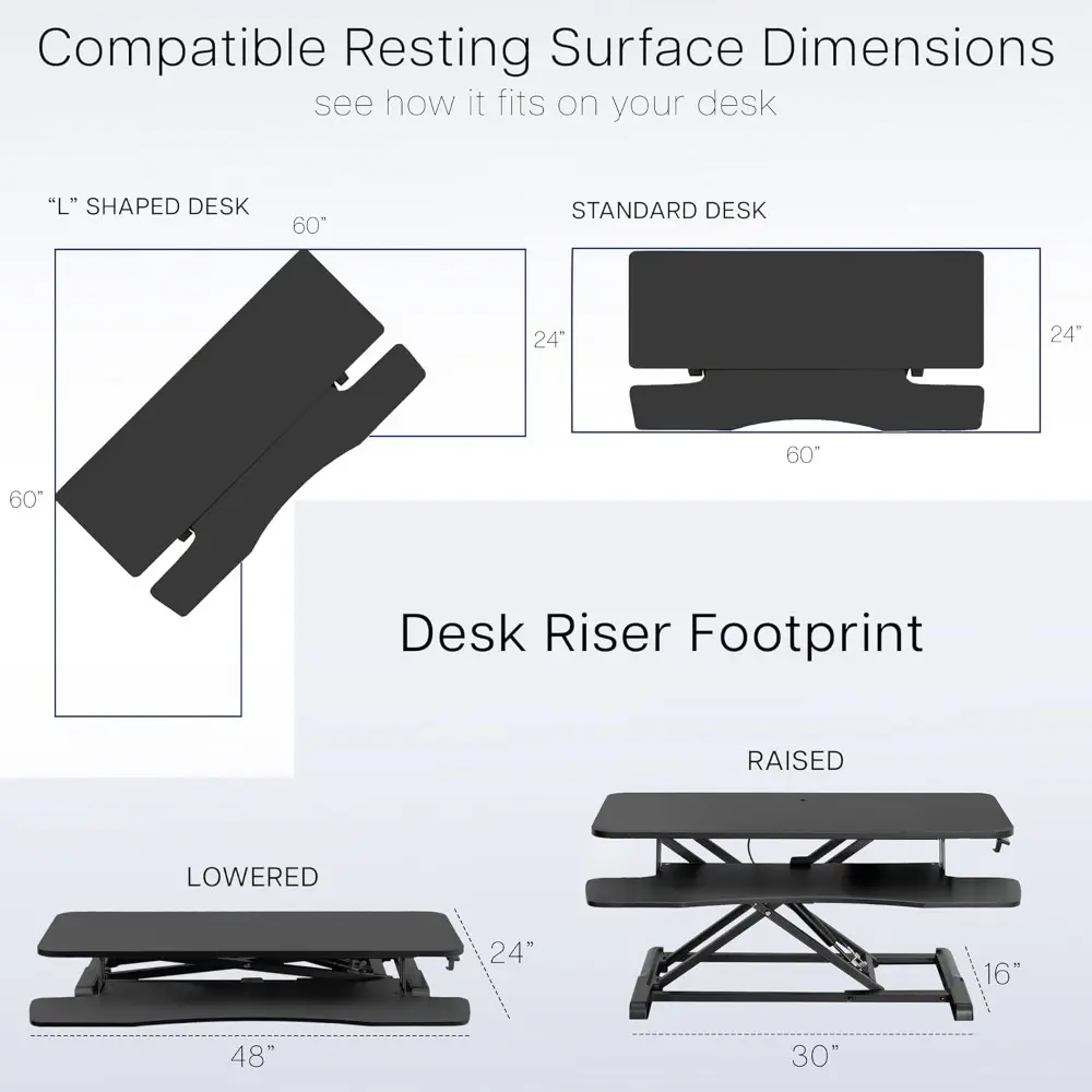 48 inch Desk Converter, K Series, Height Adjustable Sit to Stand Riser, Dual Monitor and Laptop Workstation with Wide Keyboard