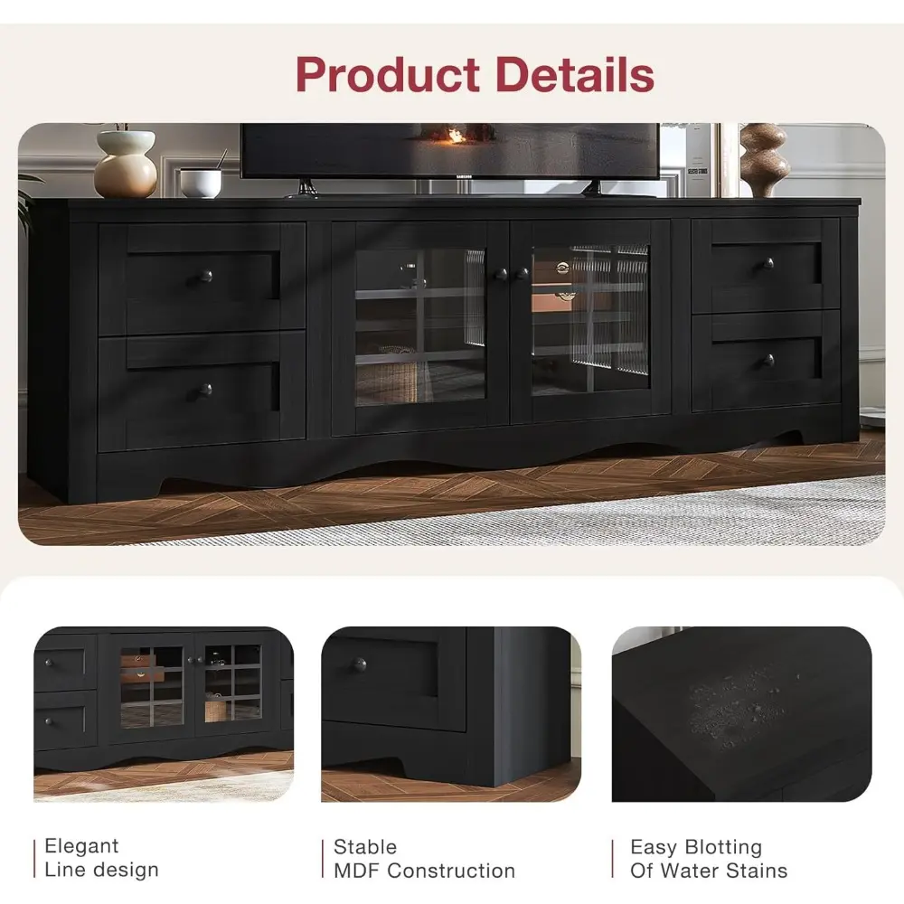 70" Modern TV Stands for for Living Room, Entertainment Center with 4 Large Drawers, Wood TV Console with Glass Door Storage Ca