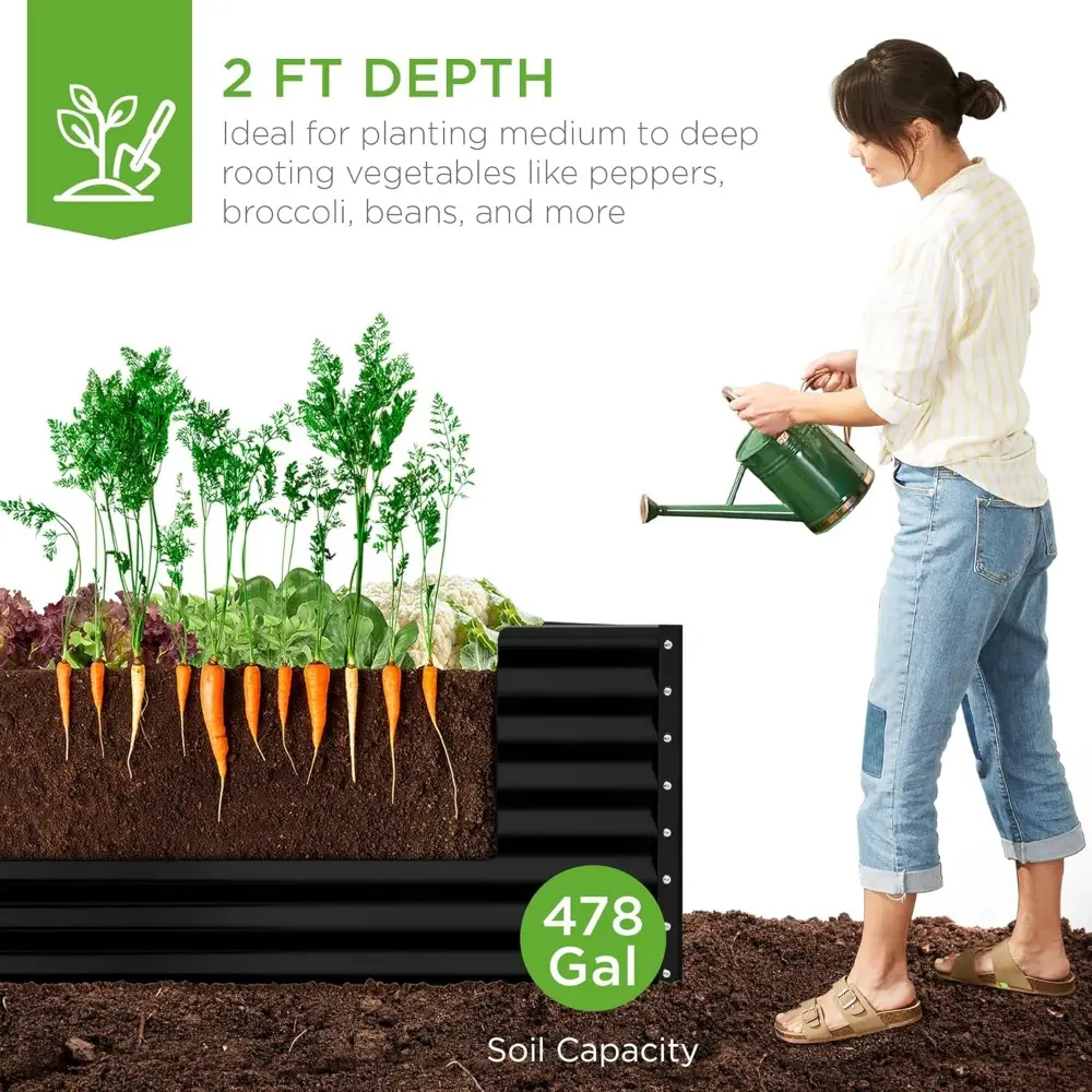 Best Choice Products 8x4x2ft Outdoor Metal Raised Garden Bed, Deep Root Planter Box for Vegetables, Flowers, Herbs, and Succulen