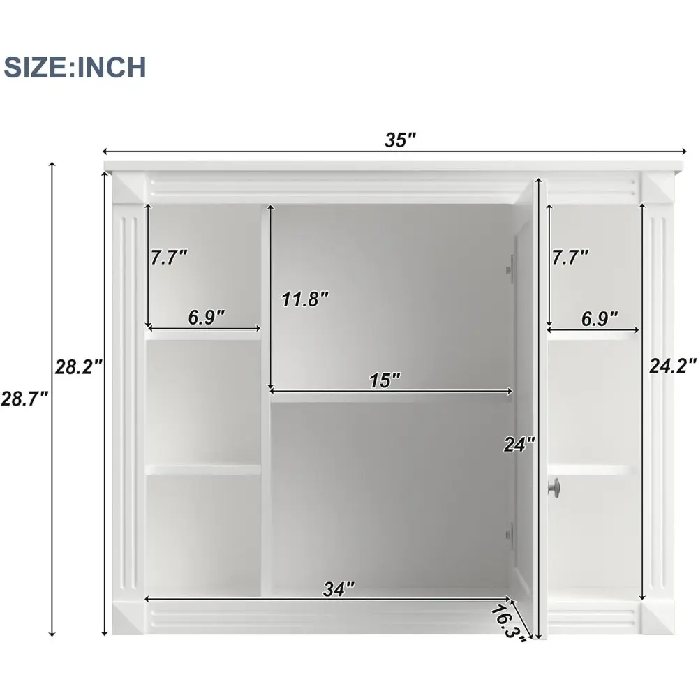 Medicine Cabinet with Mirror, Wall Mount Bathroom Cabinet 35" x 28" Over Toilet Storage Cabinet Organizer with Door and Open Sh