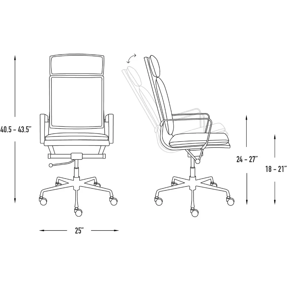 Lexi II Padded Office Chair - Tall Back Desk Chair with Aluminum Arm Rest, Swivel & Cushion Availability, Made of Faux Leather,