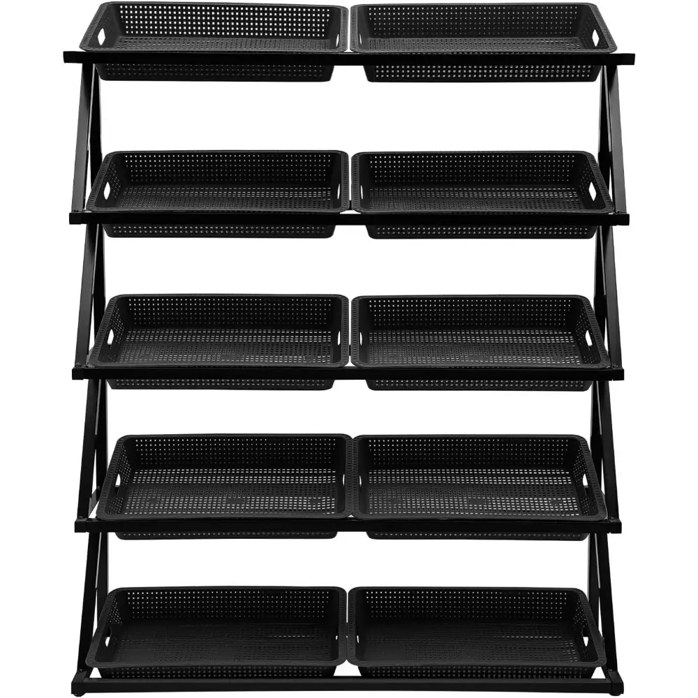 5 Tier Commercial Supermarket Fruit Vegetable Shelf Organizer, Retail Display Rack Market Shelf, Convenience Store Snack Display