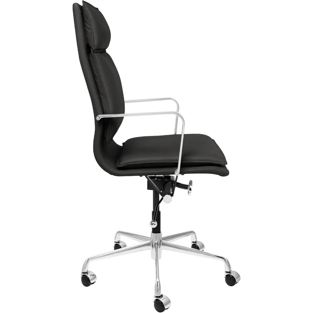 Lexi II Padded Office Chair - Tall Back Desk Chair with Aluminum Arm Rest, Swivel & Cushion Availability, Made of Faux Leather,