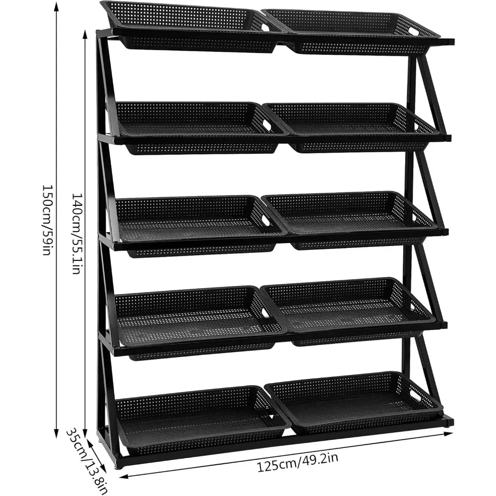 5 Tier Commercial Supermarket Fruit Vegetable Shelf Organizer, Retail Display Rack Market Shelf, Convenience Store Snack Display