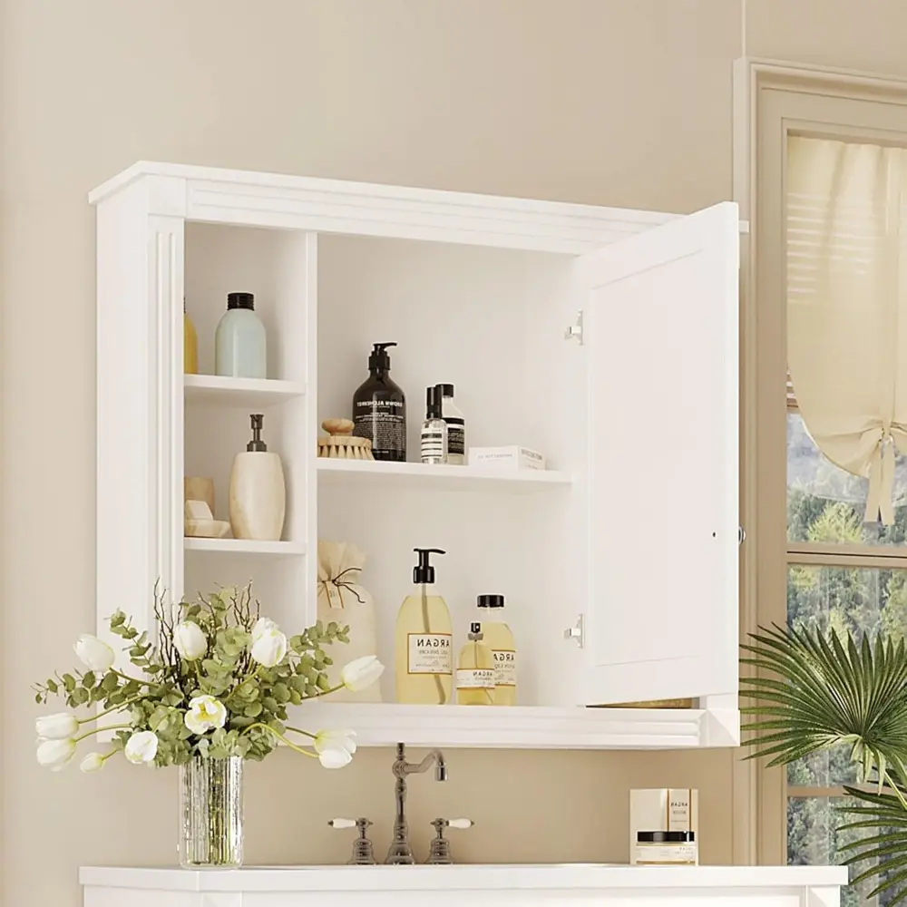 Medicine Cabinet with Mirror, Wall Mount Bathroom Cabinet 35" x 28" Over Toilet Storage Cabinet Organizer with Door and Open Sh