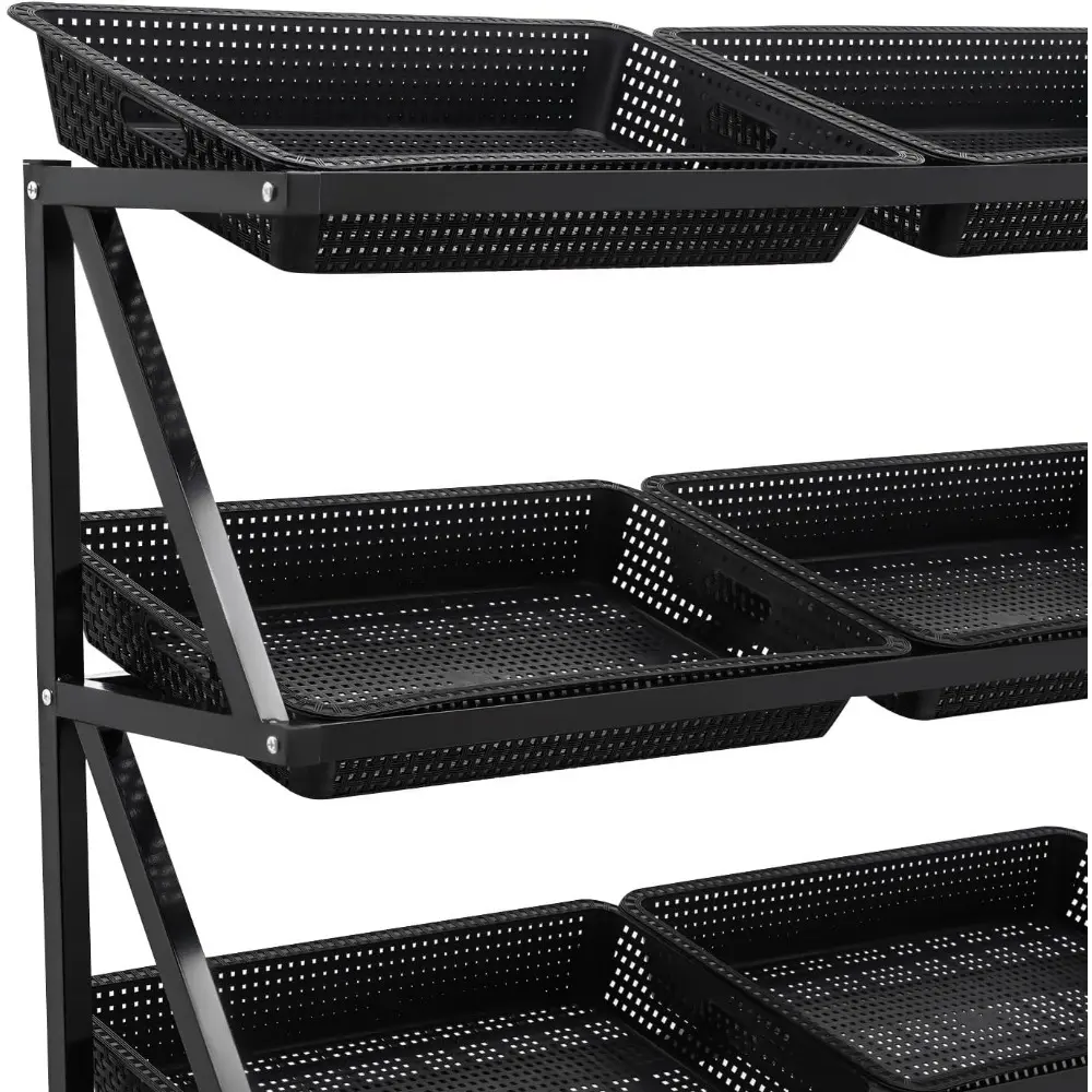 5 Tier Commercial Supermarket Fruit Vegetable Shelf Organizer, Retail Display Rack Market Shelf, Convenience Store Snack Display