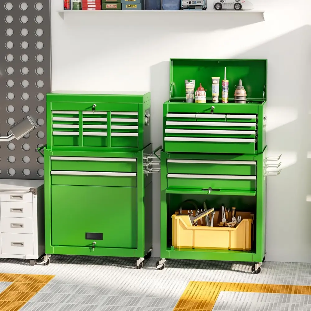 8 Drawer Tool Chest with Wheels, 2-in-1 Detachable Rolling Tool Box with Drawers, Large Tool Cart on Lockable Wheels, Metal Too