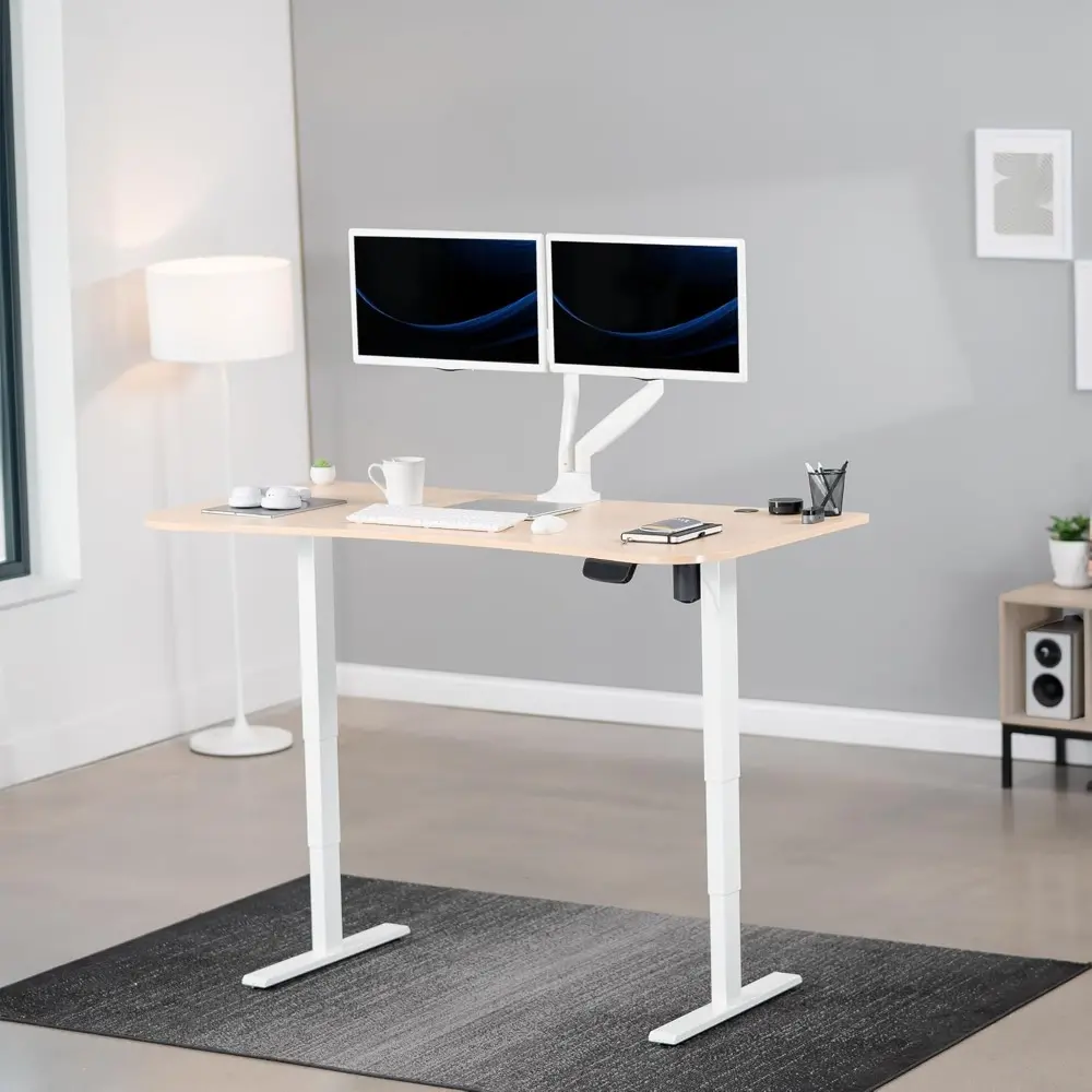Electric 63 x 32 in Standing Desk, Memory Height Adjustment, 176 lb Frame Support, 2E Series, Light Wood Top White Frame, DESK-