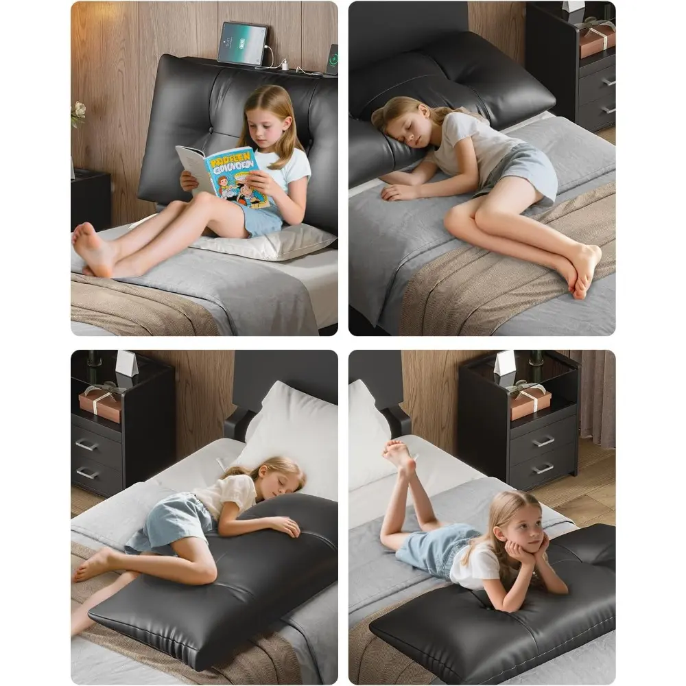 AOGLLATI Twin Bed Frame with Removable Upholstered Thick Backrest Headboard, Led Twin Bed with 4 Storage Drawers and Charging St