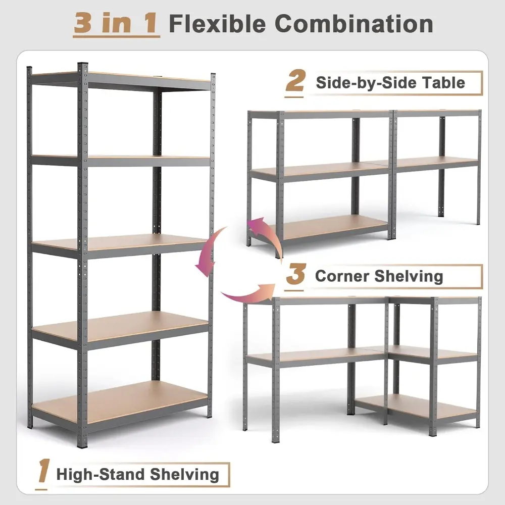 ERGOMASTER Garage Storage Shelves 5-Tier Shelving Unit 2920LBS Heavy Duty Shelving Adjustable Boltless Organizer Rack for Wareho