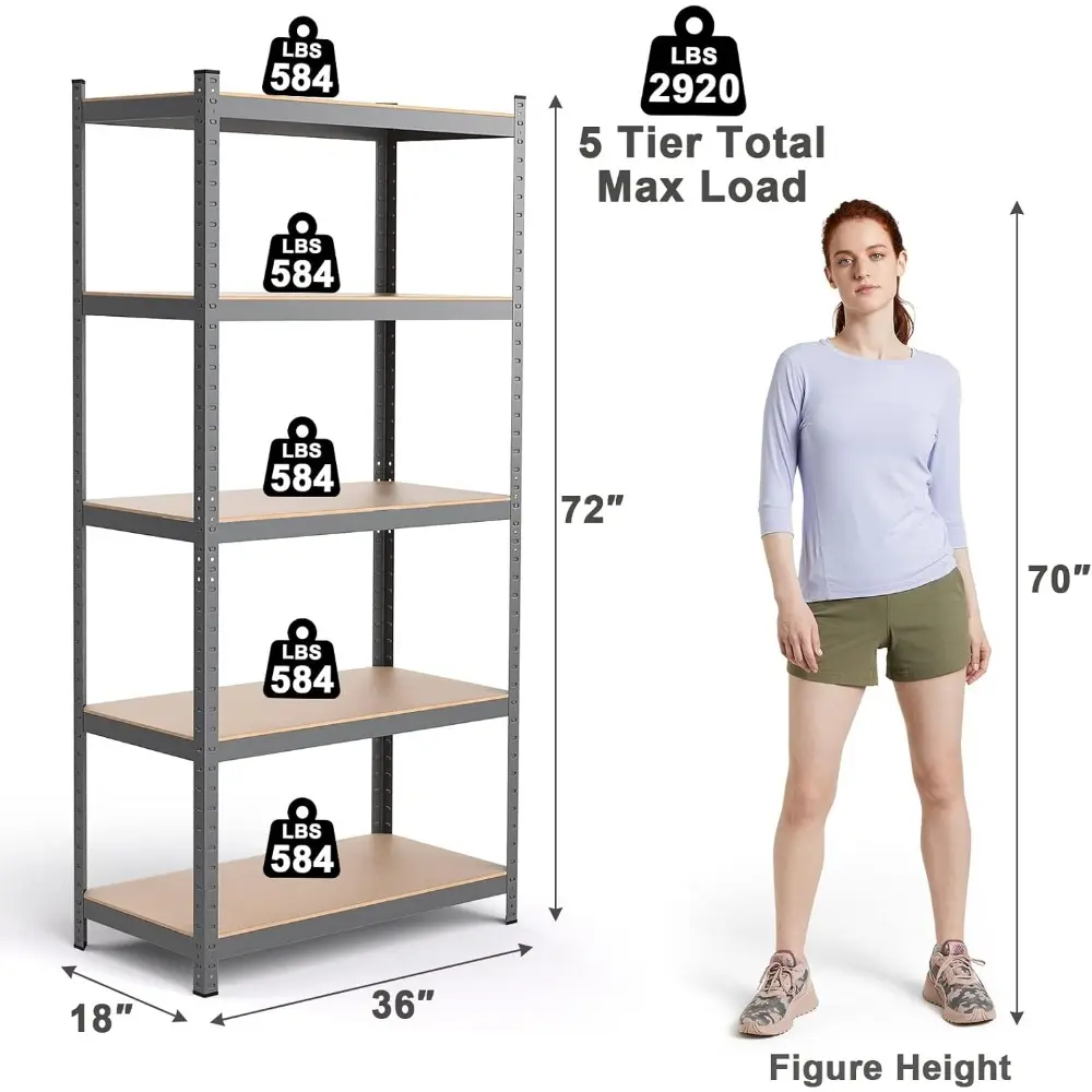 ERGOMASTER Garage Storage Shelves 5-Tier Shelving Unit 2920LBS Heavy Duty Shelving Adjustable Boltless Organizer Rack for Wareho
