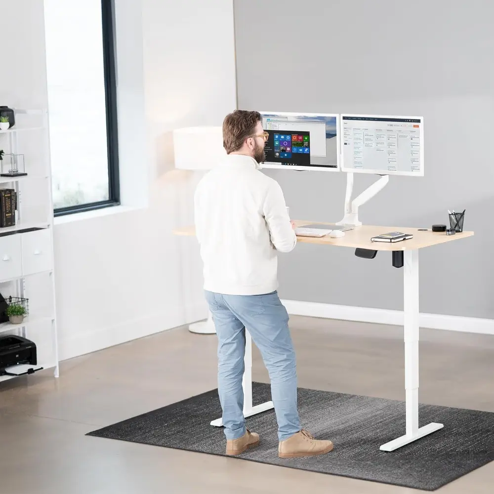 Electric 63 x 32 in Standing Desk, Memory Height Adjustment, 176 lb Frame Support, 2E Series, Light Wood Top White Frame, DESK-